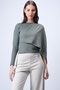 Khaki Single Sleeve Fixed Shawl Design Knitted Crop Blouse Alc-X15041 - 5