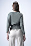 Khaki Single Sleeve Fixed Shawl Design Knitted Crop Blouse Alc-X15041 - 6