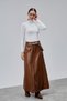 Brown Leather Skirt High Waist and Belted Women's Modern Stylish Daily Use