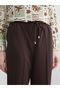 Brown Elastic Waist Carrot Cut Women's Trousers - 3