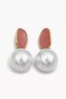 Women's Luxury Steel Pink Enamel Large Pearl Detailed Lune Earrings