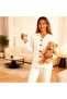 Coffee Heart Patterned White Color Wrinkled Fabric Bow Detail Women's Pajama Set - 2