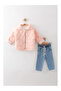 Baby Girl Seasonal 3-Piece Combination - Reversible Quilted Coat Denim Set - Salmon - 5