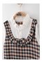 Girl's Brown Plaid Gilet Dress Set - Black - 3