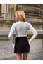 Women's Bitter Brown Metal Buckle Detailed High Waist Woven Fabric Mini Skirt - 7