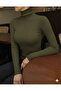 Khaki Green Thick Soft Textured Winter Cotton Turtleneck Slimfit High-Neck Sweater - 2