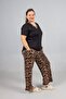 Plus Size Leopard Bottom Wide Leg & Black V-Neck Top Pajama Set – Soft Lycra Viscose - 4