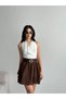 Women's Bitter Brown Lace-Tipped Layered Flounce High Waist Woven Fabric Mini Skirt - 7