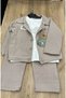 Baby Boy Muslin Fabric Set 3 Pieces Organic Jacket Shirt Elastic Waist Pants - 3