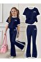 Children's Bowknot Printed T-Shirt with Stripes and Spanish Flared Pants Set