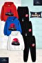 Children's Unisex Car Black Red Circle Front 3-Piece Hooded Tracksuit Set