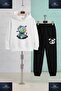 Children's Unisex Teddy Bear Patched Turquoise Needle-Punched 3-Piece Hooded Tracksuit Set - 2