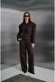 Brown Padded Shoulders Lined Design Jacket and Pants Bottom-Top Premium Set - 8