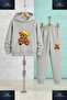 Children's Unisex Bear Patched Crowned 3-Piece Hooded Tracksuit Set - 3