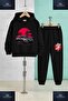 Children's Unisex Car Black Red Circle Front 3-Piece Hooded Tracksuit Set - 2