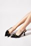 Dersat Min Patent Leather Bow Buckle Open Back Women's Shoes Black Patent Leather