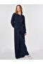 Buckle Detailed Jacquard Viscose Jumpsuit Dark Navy Blue - 2