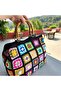 Lined Bamboo Handle Metallic Closure Knitted Women's Handbag 30X36 cm