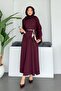 Asian Scarf and Skirt Set, Plum Color - 4