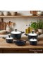 9 Piece Granite Set Steel Lid - Black