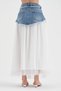 Women's Denim Garnished Long Skirt with Pearl and Tie Belt Detail - 4