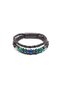 Black Genuine Leather Multi-Strand Men's Bracelet – Beaded Detail, Magnetic Clasp-158 - 2