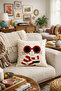 Punch Embroidered Throw Pillow Cover - 43*43 cm - Cool Cat - Pnk001