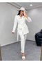 White Brooch Detail Jacket and Trousers Set - 6