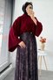 Asymmetrical Cut Lined Tulle Midi Skirt - Black Burgundy - 9