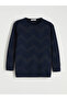 Navy Blue Crew Neck Patterned Women's Knitwear Sweater - 4