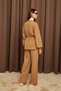 Women's Camel-Colored Waist-Tied Fringe-Detail Cardigan and Pants Knit Set - 4