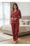 Suede Velvet Long Sleeve Plaid Front Buttoned Shawl Collar Plaid Pattern Shirt Pajama Set 52045