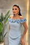 Double Fabric Floral Detailed Pencil Dress - Baby Blue - 3