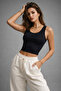 Women's Black Zero Sleeve Crew Neck Cotton Crop Tank Top - 5