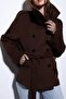 Dark Brown Stand Collar Double Breasted Women's Coat - 6