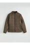 Brown Standard Fit Mock Neck Men's Puffer Jacket - 6