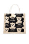 Women Black Printed Jute Tote Hand Bags - 2