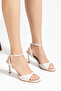 Beige Patent Leather Ankle Strap Single Strap Short Heeled Women's Sandals - 4