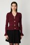 Women's Padded Waist-Fitted Burgundy Cardigan 69905