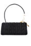 Women Black Quilted Velvet Baguette - 2