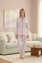 Women's Pink Striped Slim Fit Shirt Collar Front Buttoned Slim Fit Seasonal Long Sleeve Pajama Set - 3