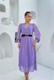 Women's Lilac Double-Breasted Pleated Midi Dress with Collar and Belt Detail