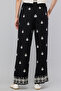 Women's Black Embroidered Wide Leg Pants with Drawstring Waist - 4