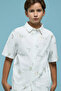 Boy's Cream Embroidered Shirt with Classic Collar and Short Sleeves