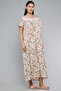 Women's Cream Printed Nightgown with Square Neck and Short Sleeves - 2