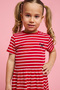 Girl's Red Striped Fit & Flare Dress with Crew Neck and Short Sleeves - 5