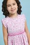 Girl's Pink Floral Print Sleeveless Fit & Flare Dress with Round Neck - 2