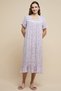 Women's Purple Floral Printed Nightdress with Square Neck and Short Sleeves