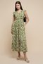 Women's Green Printed Midi Dress with V-Neck and Short Sleeves - 2