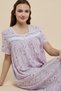 Women's Purple Floral Printed Nightdress with Square Neck and Short Sleeves - 3